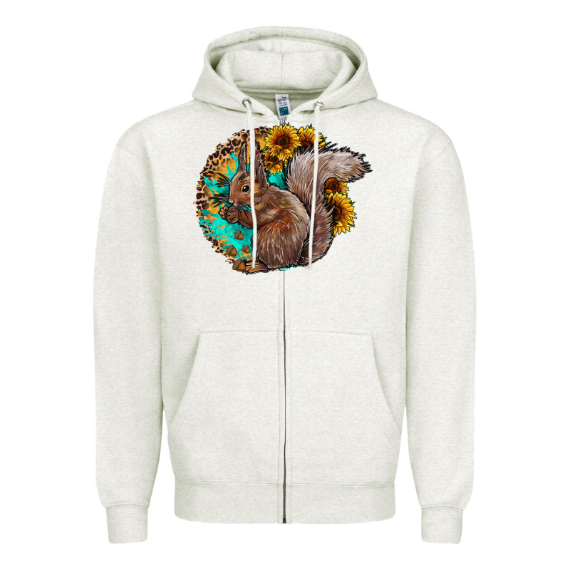 Western Squirrel With Sunflowers Zipper Hoodie by CowhideDigitalArt | Teevron