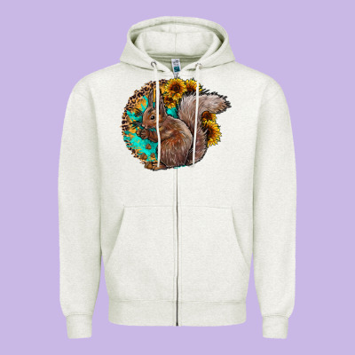Western Squirrel With Sunflowers Zipper Hoodie Designed By Cowhidedigitalart
