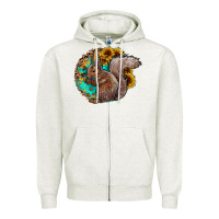 Oatmeal Heather western squirrel with sunflowers Zipper Hoodie - CowhideDigitalArt