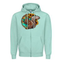 Seafoam western squirrel with sunflowers Zipper Hoodie - CowhideDigitalArt