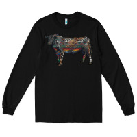 Black black angus bull with western patterns Long Sleeve Tee - RanaPortraitStore
