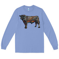 Colony Blue black angus bull with western patterns Long Sleeve Tee - RanaPortraitStore