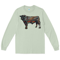 Matcha black angus bull with western patterns Long Sleeve Tee - RanaPortraitStore