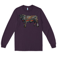 Plum black angus bull with western patterns Long Sleeve Tee - RanaPortraitStore