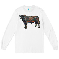 White black angus bull with western patterns Long Sleeve Tee - RanaPortraitStore