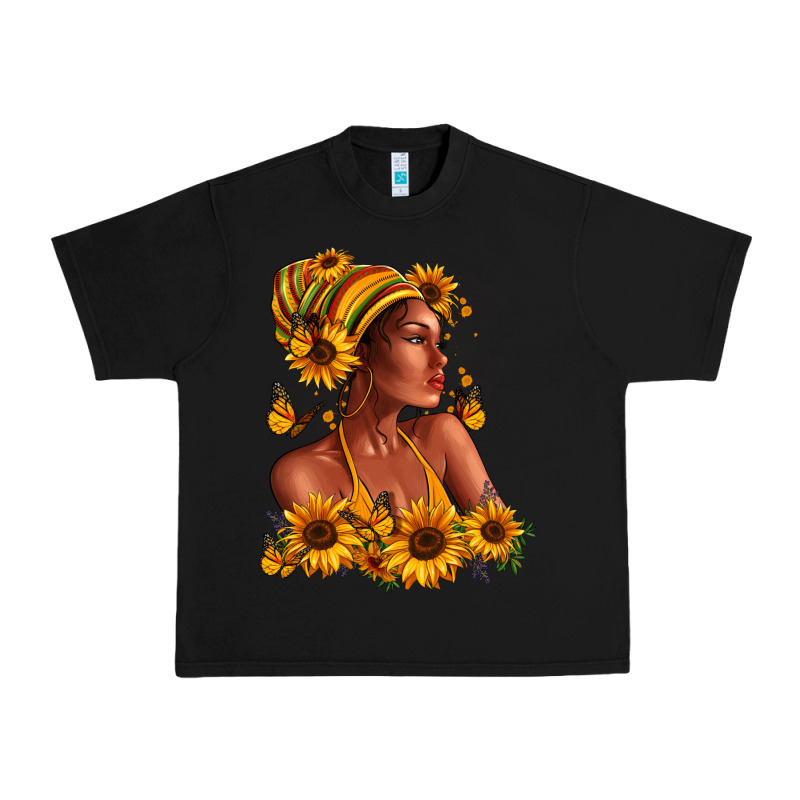 Afro American Woman Sunflowers Urban Heavy Tee by RanaPortraitStore | Teevron