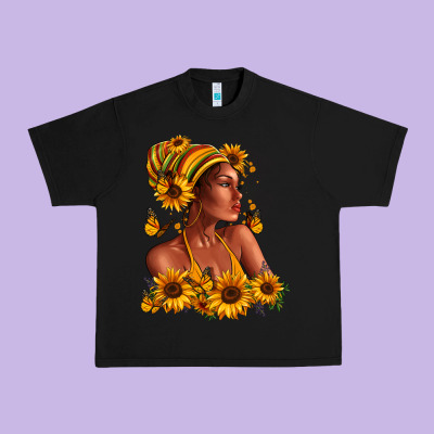 Afro American Woman Sunflowers Urban Heavy Tee Designed By Ranaportraitstore