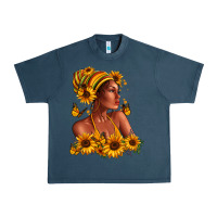 Midnight Navy Afro American woman sunflowers Urban Heavy Tee - RanaPortraitStore