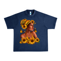 Navy Afro American woman sunflowers Urban Heavy Tee - RanaPortraitStore
