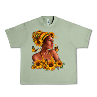 Oil Green Afro American woman sunflowers Urban Heavy Tee - RanaPortraitStore