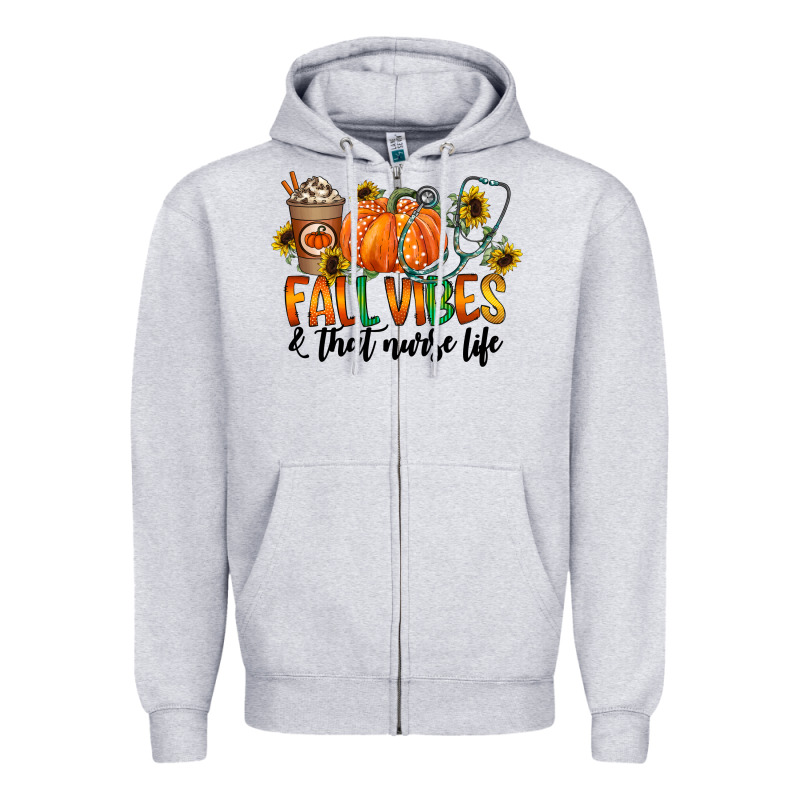Fall Vibes And That Nurse Life Zipper Hoodie by CowhideDigitalArt | Teevron