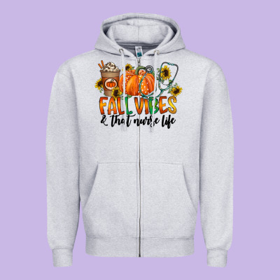 Fall Vibes And That Nurse Life Zipper Hoodie Designed By Cowhidedigitalart