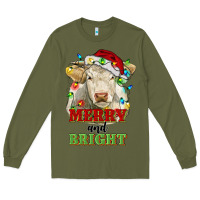 Army Green merry and bright charolais cattle cow with christm Long Sleeve Tee - RanaPortraitStore