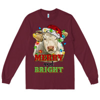 Burgundy merry and bright charolais cattle cow with christm Long Sleeve Tee - RanaPortraitStore