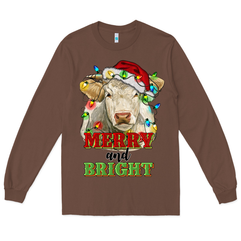 Merry And Bright Charolais Cattle Cow With Christm Long Sleeve Tee by RanaPortraitStore | Teevron