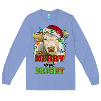 Colony Blue merry and bright charolais cattle cow with christm Long Sleeve Tee - RanaPortraitStore