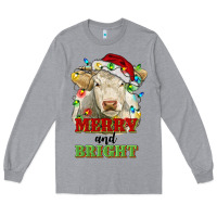 Heather Grey merry and bright charolais cattle cow with christm Long Sleeve Tee - RanaPortraitStore