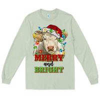 Matcha merry and bright charolais cattle cow with christm Long Sleeve Tee - RanaPortraitStore