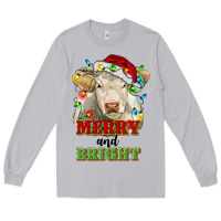 Moon Dust merry and bright charolais cattle cow with christm Long Sleeve Tee - RanaPortraitStore