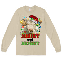 Mushroom merry and bright charolais cattle cow with christm Long Sleeve Tee - RanaPortraitStore