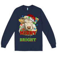 Navy merry and bright charolais cattle cow with christm Long Sleeve Tee - RanaPortraitStore