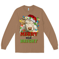 Toasted Coconut merry and bright charolais cattle cow with christm Long Sleeve Tee - RanaPortraitStore