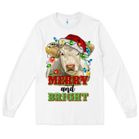 White merry and bright charolais cattle cow with christm Long Sleeve Tee - RanaPortraitStore
