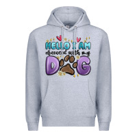 Heather Grey hello i am obsessed with my dog Premium Hoodie - MaliasSmallBusiness