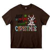 Chocolate Brown just a girl who loves christmas Heavy Core Tee - CowhideDigitalArt
