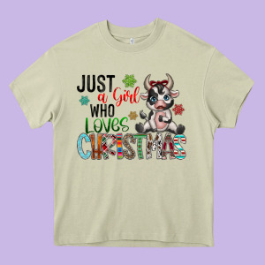 Just A Girl Who Loves Christmas Heavy Core Tee Designed By Cowhidedigitalart