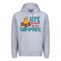 Heather Grey life is better by the campfire Premium Hoodie - MaliasSmallBusiness