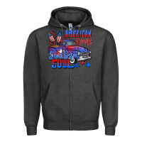 Charcoal Heather American heart southern soul truck 4th of july Zipper Hoodie - CowGirlArtShop