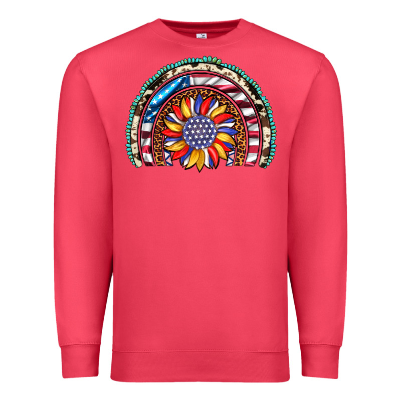 Sunflower American Flag Leopard Gemstone Cowhide Rainbow Premium Sweatshirt by Artiststas | Teevron