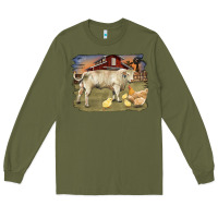 Army Green charolaris bull and chicken in barnyard Long Sleeve Tee - RanaPortraitStore