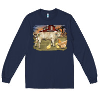 Navy charolaris bull and chicken in barnyard Long Sleeve Tee - RanaPortraitStore