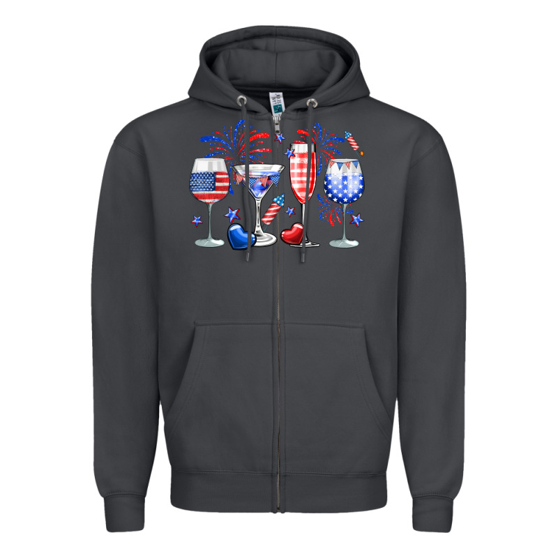 4th Of July Wine Glasses Zipper Hoodie by Neo Western | Teevron