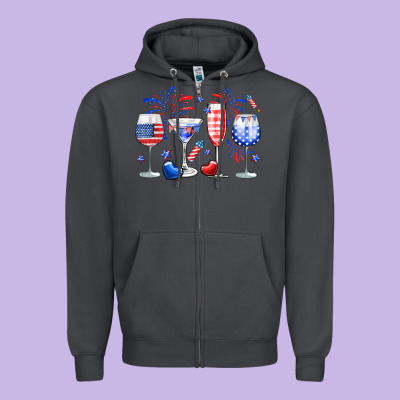 4th Of July Wine Glasses Zipper Hoodie Designed By Neo Western