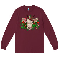 Burgundy Christmas charolais calf Long Sleeve Tee - RanaPortraitStore