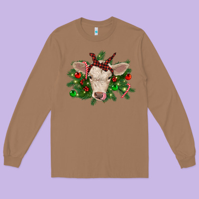 Christmas Charolais Calf Long Sleeve Tee Designed By Ranaportraitstore