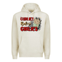 Oatmeal Heather curlies before girlies Premium Hoodie - MaliasSmallBusiness