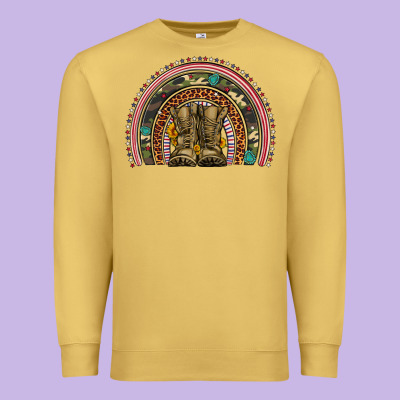 Soldier Boots Camouflage Leopard Gemstone Rainbow Premium Sweatshirt Designed By Artiststas