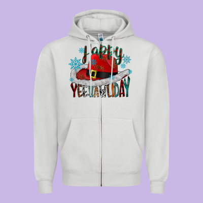 Happy Yeehawliday Zipper Hoodie Designed By Cowhidedigitalart