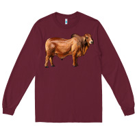 Burgundy brahman bull Long Sleeve Tee - RanaPortraitStore