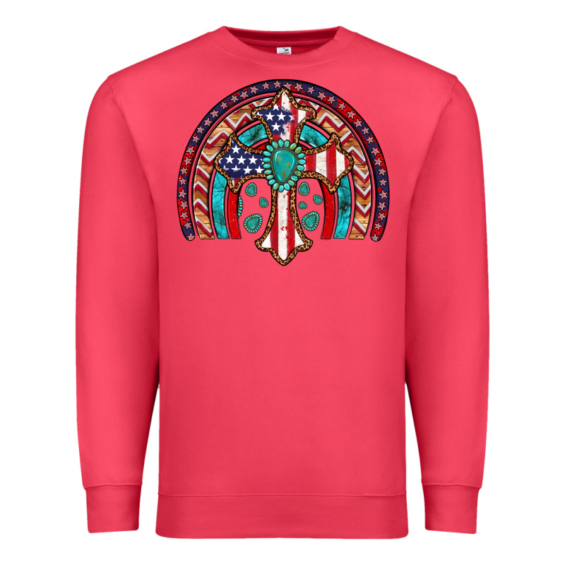 Gemstone Cross American Flag Turquoise Rainbow Premium Sweatshirt by Artiststas | Teevron
