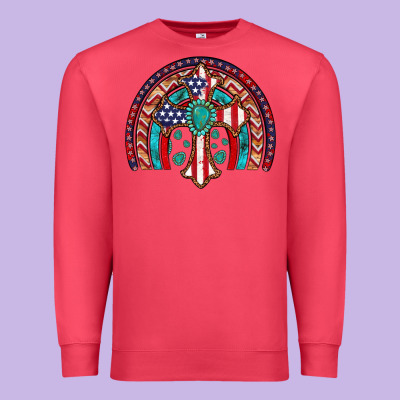 Gemstone Cross American Flag Turquoise Rainbow Premium Sweatshirt Designed By Artiststas