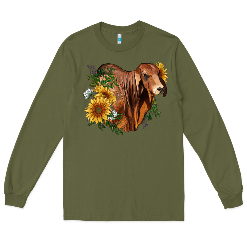 Brahman Bull With Sunflowers Long Sleeve Tee by RanaPortraitStore | Teevron