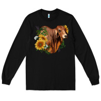 Black brahman bull with sunflowers Long Sleeve Tee - RanaPortraitStore