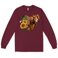 Burgundy brahman bull with sunflowers Long Sleeve Tee - RanaPortraitStore