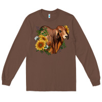 Chestnut brahman bull with sunflowers Long Sleeve Tee - RanaPortraitStore