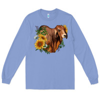 Colony Blue brahman bull with sunflowers Long Sleeve Tee - RanaPortraitStore